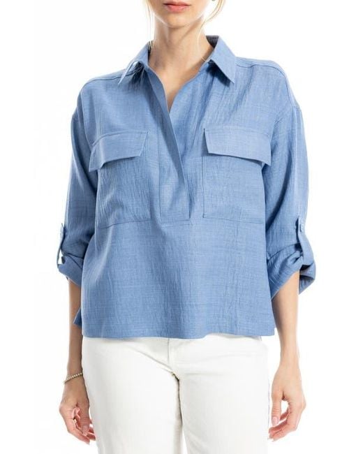 Max Studio Blue Collared Textured Shirt
