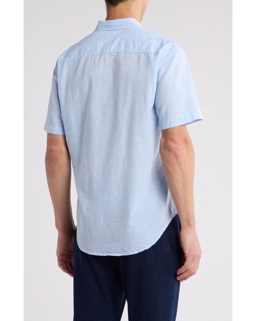 COASTAORO Blue Dax Short Sleeve Linen Blend Button-up Shirt for men