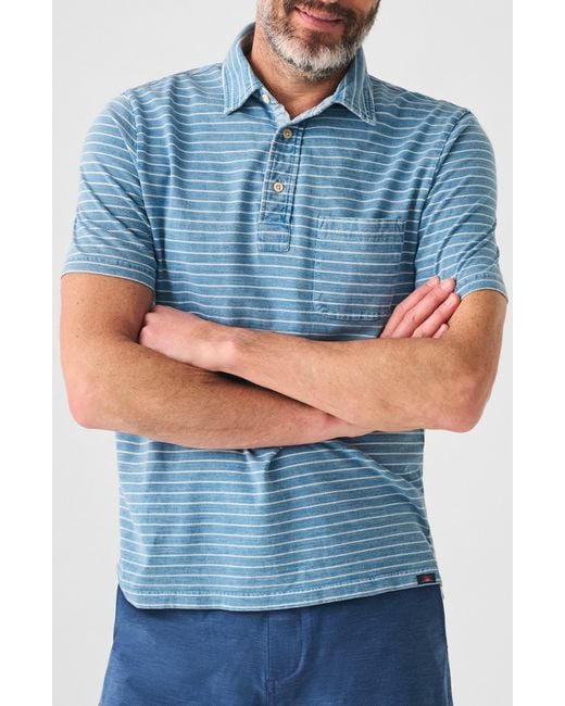 Faherty Brand Blue Stripe Short Sleeve Organic Cotton Polo for men
