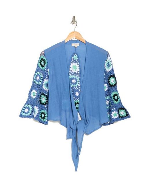 Elan Blue Crochet Trim Crop Cover-Up Top