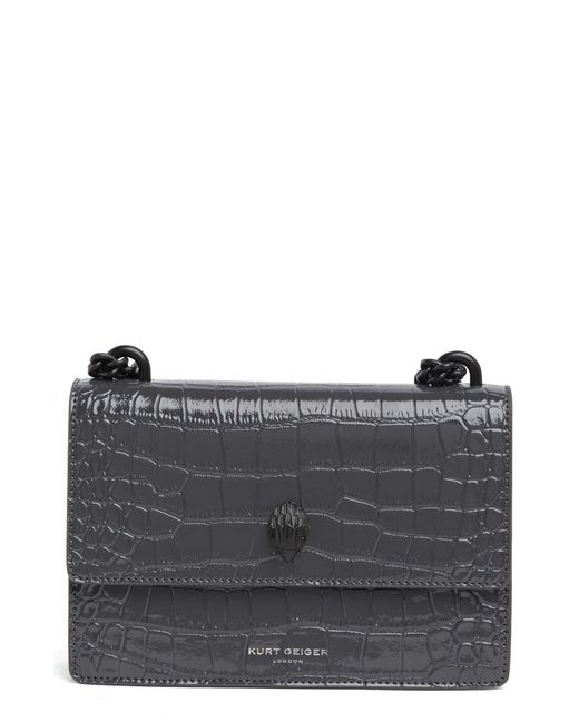 Kurt Geiger Leather Shoreditch Croc Embossed Small Crossbody Bag In Grey At Nordstrom Rack in