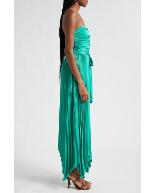Ramy Brook Green Fernanda Ruched Pleated Strapless Maxi Dress