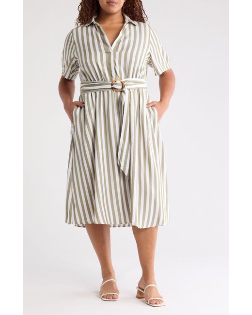 Tahari Natural Stripe Belted Shirtdress