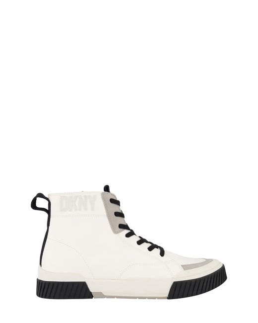 DKNY White Side Zip Hi Top Two Tone Branded Sole Logo Sneakers for men