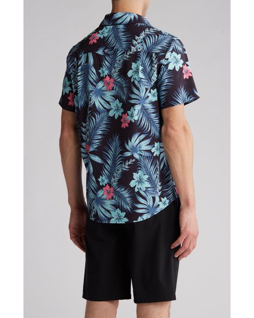 Hurley Blue Futura Flora Short Sleeve Stretch Button-up Shirt for men
