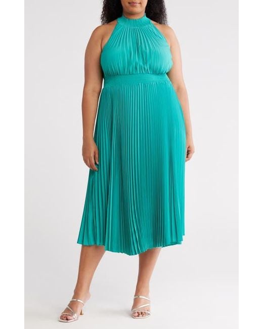 Marina Pleated High Neck Dress in Blue | Lyst Marina Pleated High Neck Dress in Blue | Lyst
