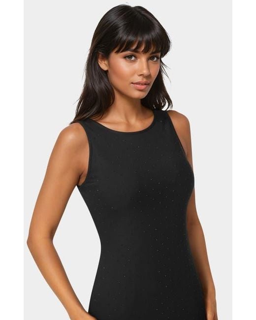 Bebe Black Sleeveless Rhinestone Powermesh Dress