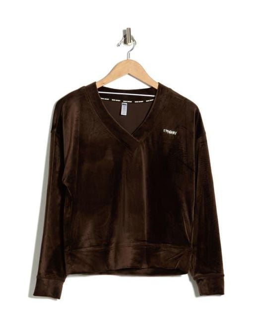 DKNY Black Mini Rhinestone Logo Velour Pullover