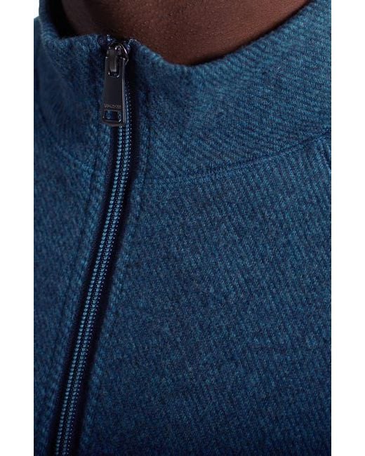 Bugatchi Blue Brushed Cotton Blend Quarter Zip Pullover for men