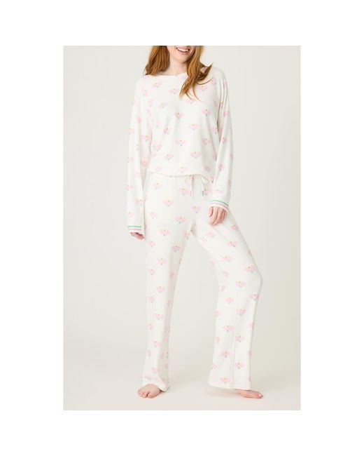 Pj Salvage White Peachy Par Jersey Pajamas