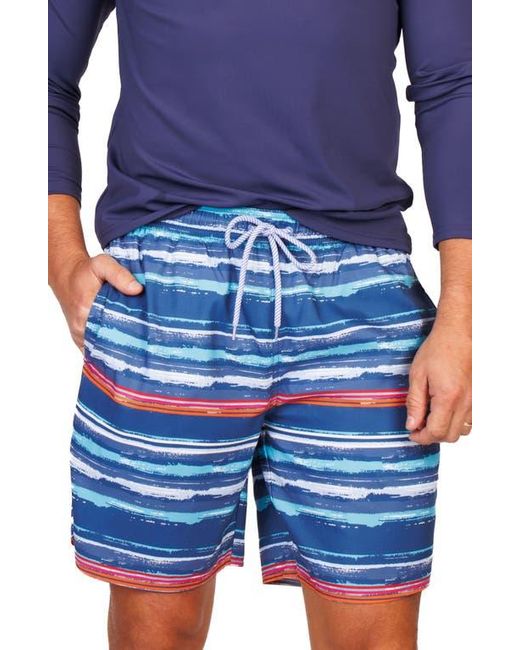 Tailorbyrd Blue Abstract Stripe Swim Trunks for men