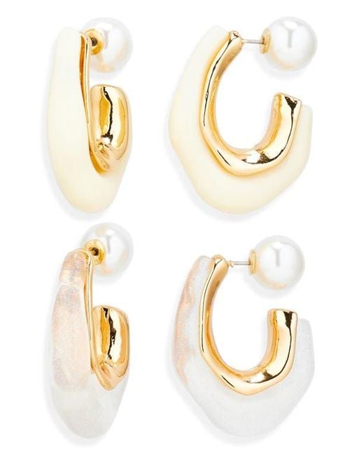 Natasha Couture Metallic Set Of 2 Resin & Faux Pearl Molten Hoop Earrings