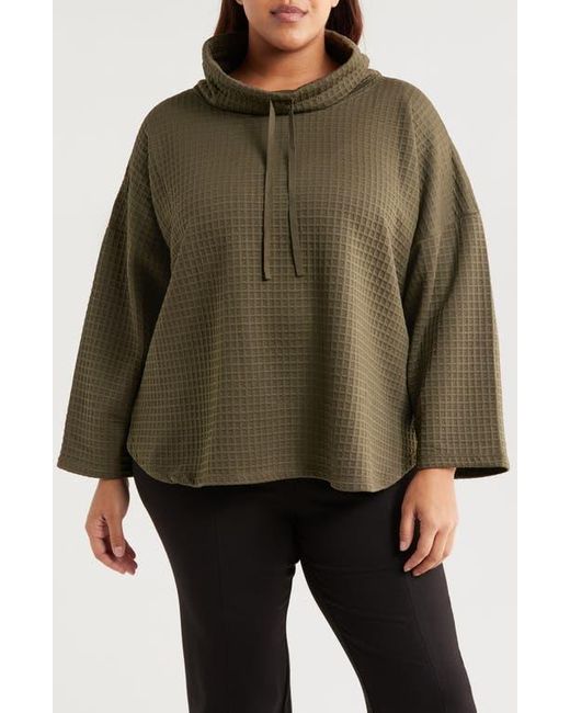 Max Studio Green Cowl Neck Soft Waffle Knit Top