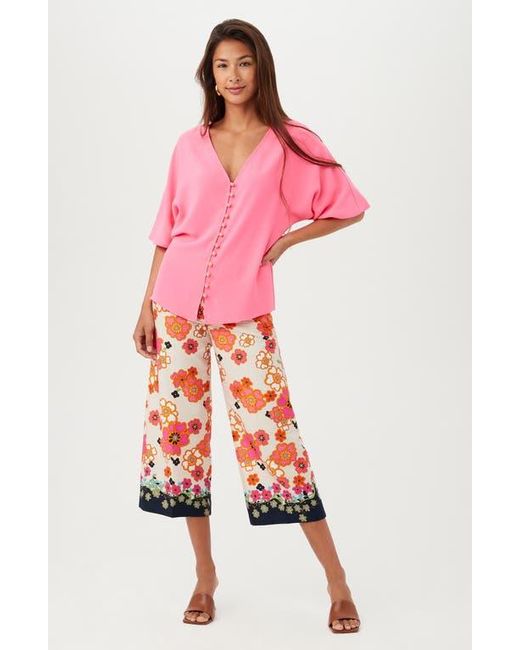 Trina Turk Pink Sail Puff Sleeve Button-Up Top