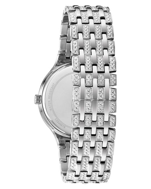 Bulova Gray Swarovski Crystal Pavé Three-hand Quartz Bracelet Watch for men