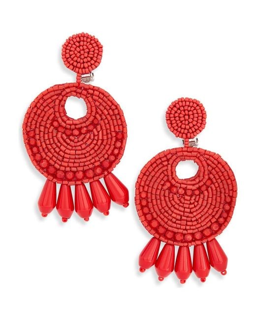 Kenneth Jay Lane Red Beaded Drop Clip-On Earrings