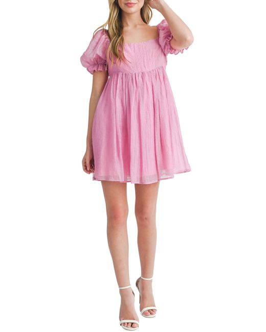 Lush Pink Puff Sleeve Babydoll Dress