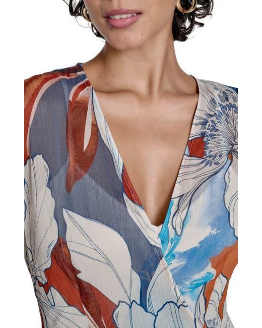 Calvin Klein Blue Floral Faux Wrap Chiffon Maxi Dress