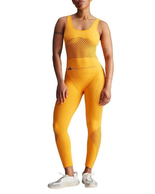 adidas By Stella McCartney Asmc Mesh Onesie Jumpsuit in Orange | Lyst