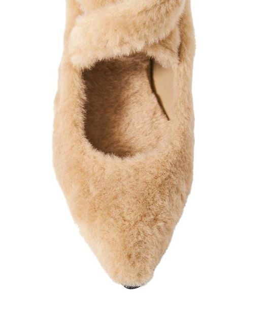 Free People Natural Parisa Faux Shearling Ankle Strap Flat