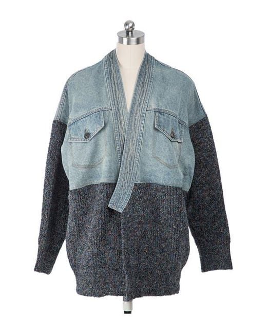 Saachi Blue Denim Knit Topper Jacket