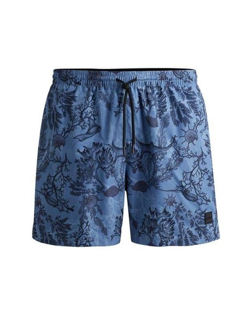 Boss Blue Reel Abstract Swim Trunks for men