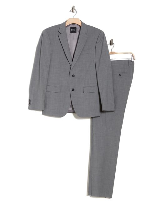 Boss Gray Slim Fit Notch Lapel Virgin Wool Suit for men