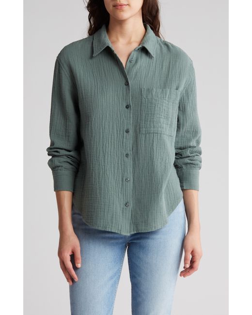 Caslon Green Relaxed Cotton Gauze Button-up Shirt