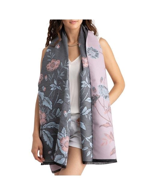 Saachi Gray Floral Pattern Reversible Scarf