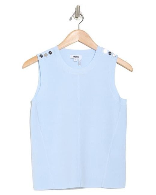 DKNY Blue Shoulder Button Sleeveless Sweater