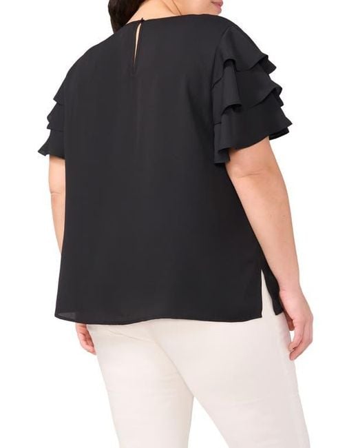Vince Camuto Black Tiered Ruffle Sleeve Top