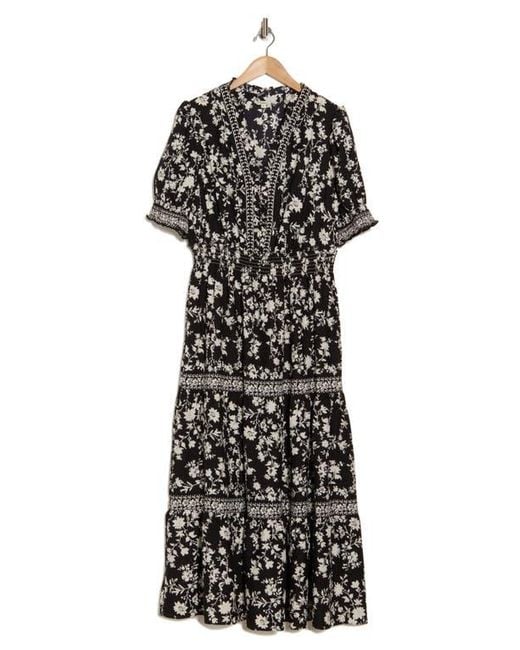 Max Studio Black Short Sleeve Tiered Maxi Dress