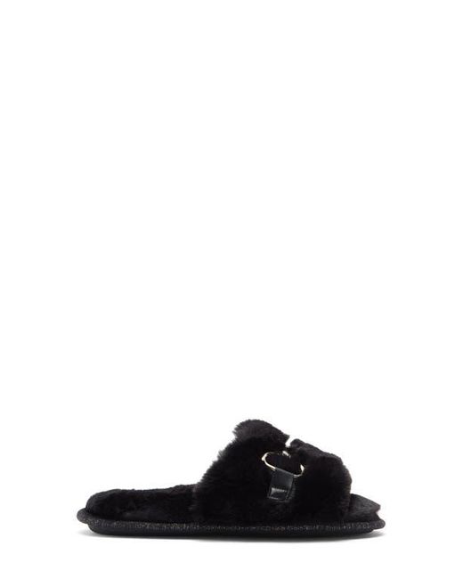 BCBGMAXAZRIA Black Plush Horsebit Faux Fur Slipper