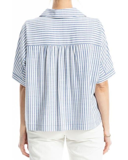 Max Studio Blue Stripe Elbow Sleeve Button-Up Shirt