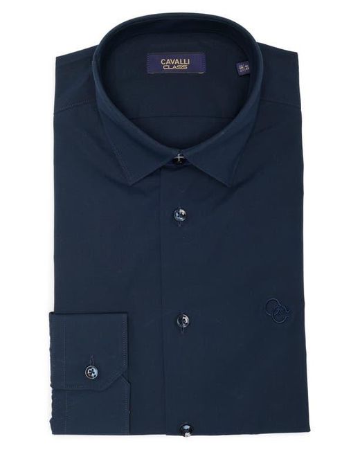 Roberto Cavalli Blue Slim Fit Stretch Cotton Dress Shirt for men