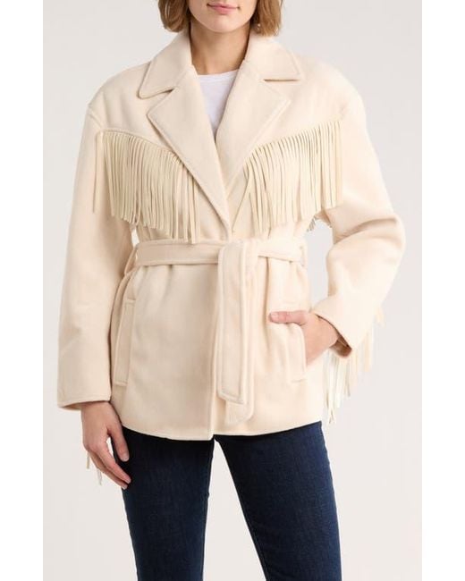 Blank NYC Natural Belted Fringe Trim Coat