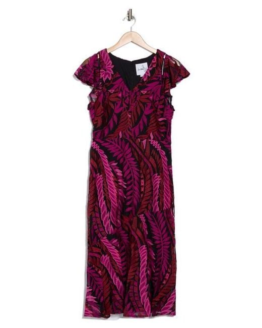 Sam Edelman Leaf Embroidered Midi Dress in Purple | Lyst