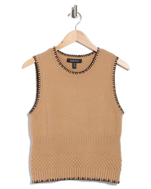 Ellen Tracy Natural Whipstitch Texture Sleeveless Sweater
