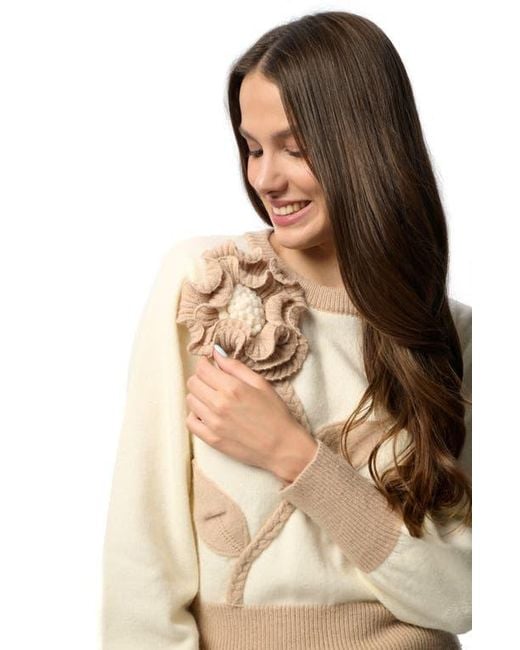 Saachi Natural Ruffled Bloom Pullover Sweater