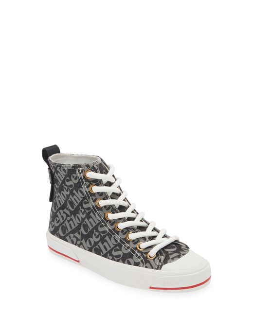See By Chloé White Printed Canvas High Top Sneaker
