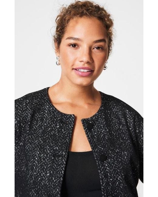 Spanx Black Herringbone Ponte Knit Bomber Jacket