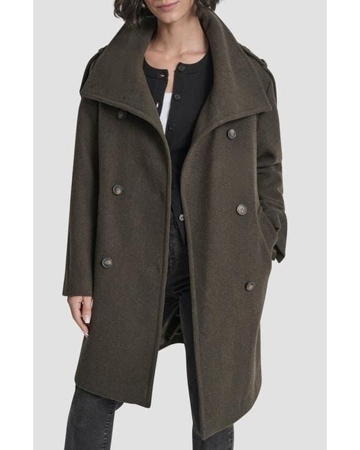 DKNY Gray Double Breasted Wool Blend Military Coat