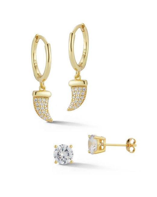 Glaze Jewelry Metallic Cubic Zirconia Stud & Drop Huggie Hoop Earring Set