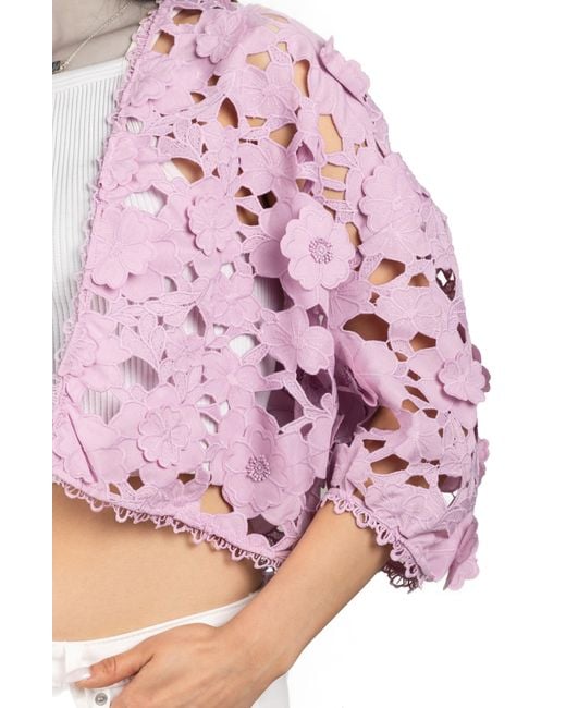 Saachi Pink Floral Lace Cutout Bolero Cardigan