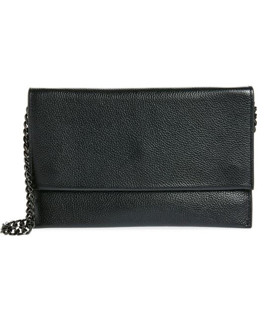 Rebecca Minkoff Black Lou Flap Pebbled Leather Clutch