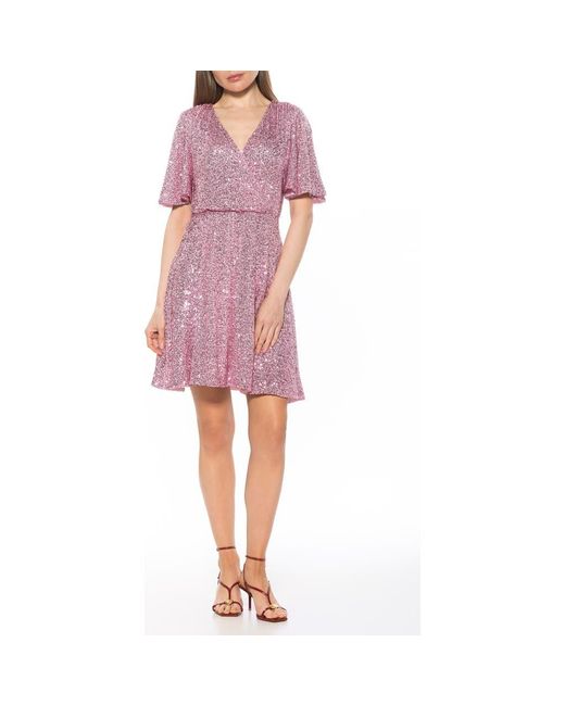 Alexia Admor Pink Oakless Sequin Flutter Sleeve Fit & Flare Dress
