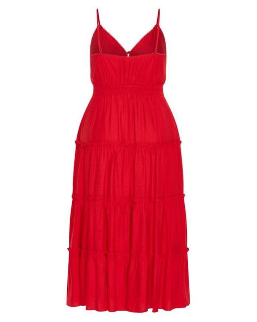 City Chic Aiza Tiered Tie Front Sleeveless Maxi Dress