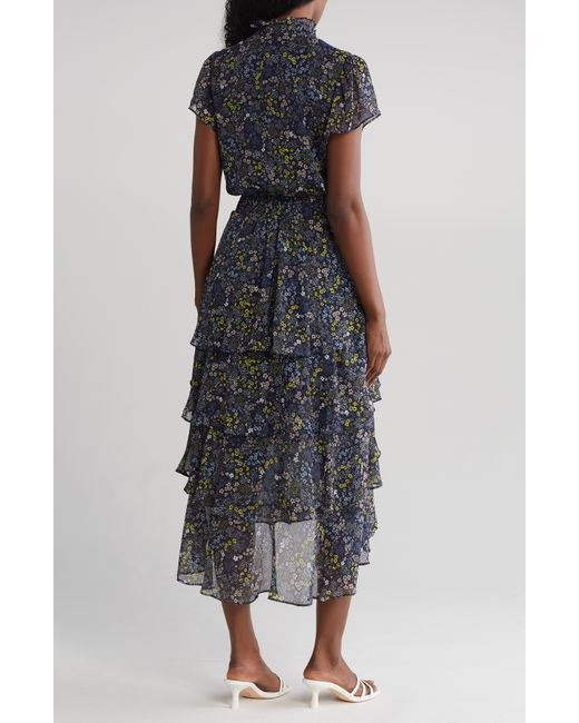 1.STATE Black Floral Tiered High-low Dress