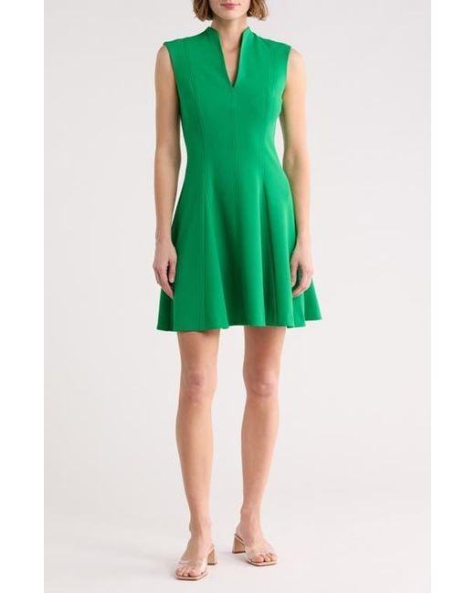 Vince Camuto Scuba Crepe V-Neck Fit & Flare Dress in Green | Lyst
