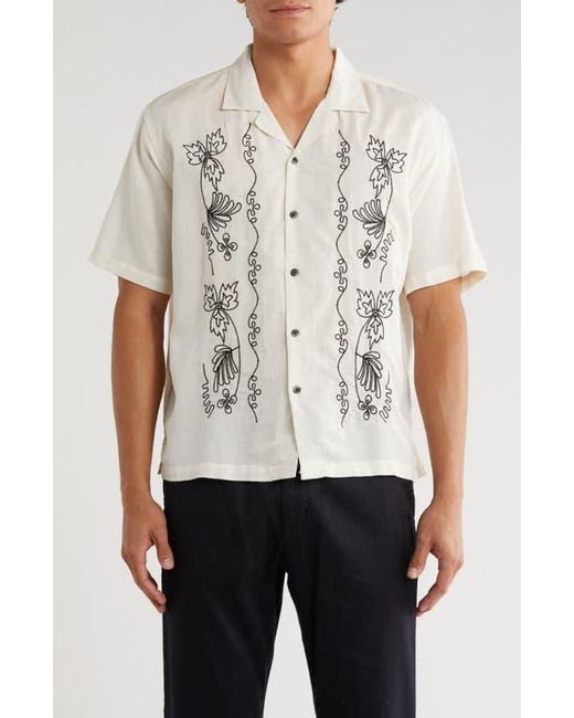 T.R. Premium White Boxy Fit Floral Embroidered Camp Shirt Boxy Fit Sun Embroidered Camp Shirt for men